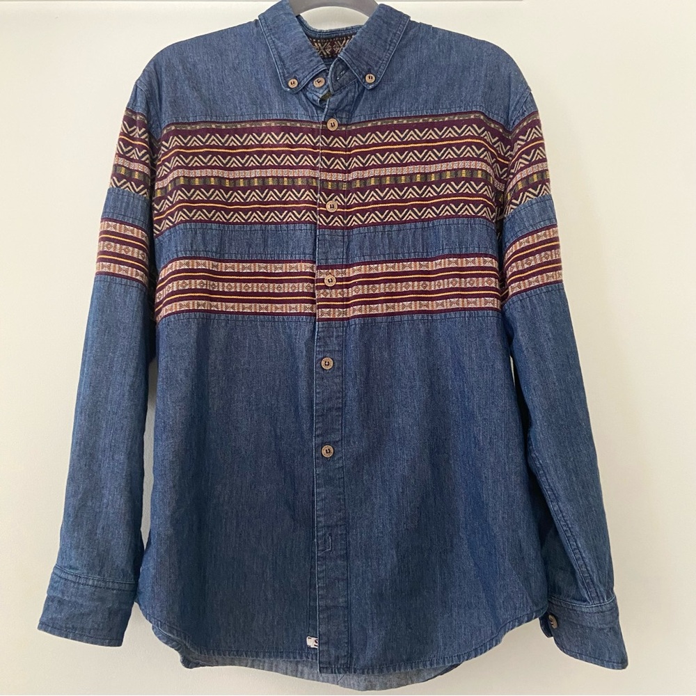 Staple The Rugged Outdoors Pigeon Shirt Mens L Denim Aztec Southwestern Western